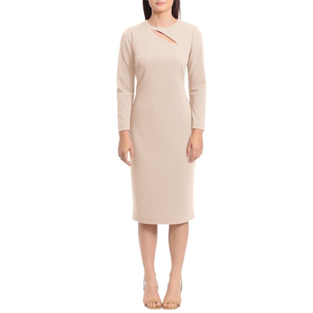 MAGGY LONDON Women's Cutout Long Sleeve Sheath Midi Dress In Horn Size 20W NWT